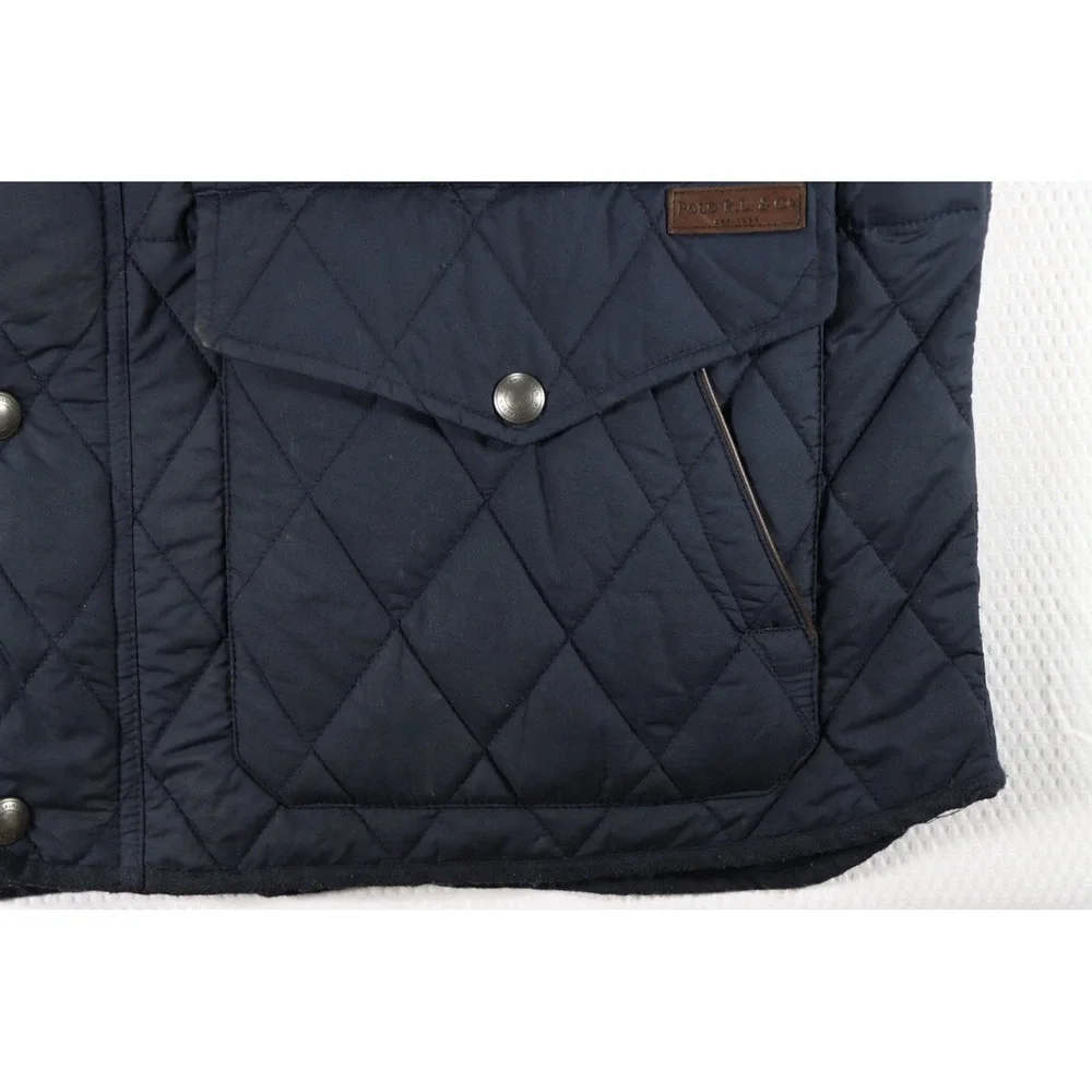 Polo Ralph Lauren Men's Iconic Quilted Vest Navy Blue Leather Trim XXL